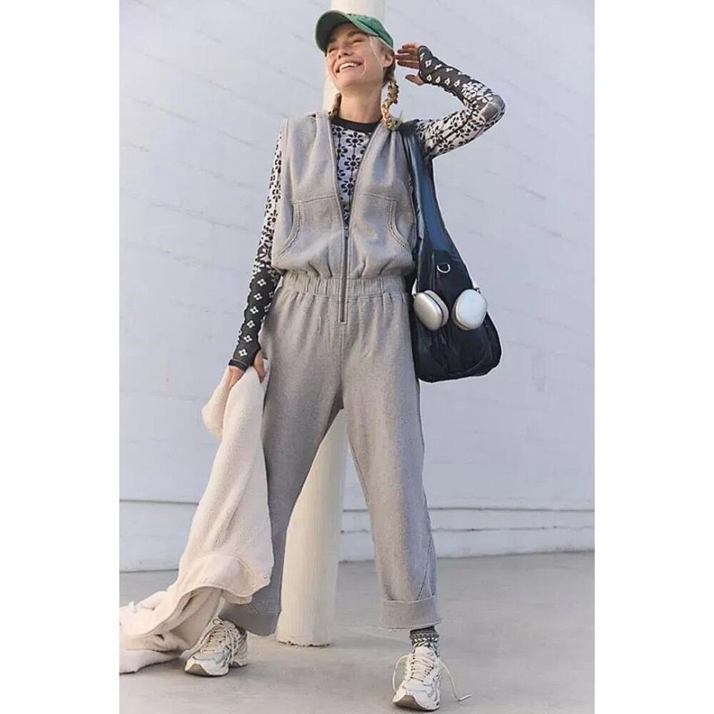 FREE PEOPLE Women's FP Movement Set Go Onesie Size L In Heather Grey